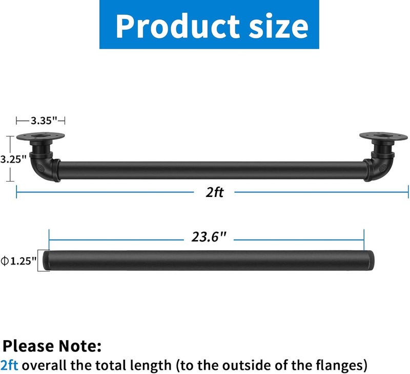 PNBO Wall Handrail 2FT/60CM,Industrial Staircase Railing 1.25 Inch Tube Diameter,Galvanized Pipe Handrails for Indoor Stairs with Wall Mount Support,for Wall Mounted Stairway Handrail - Image 2